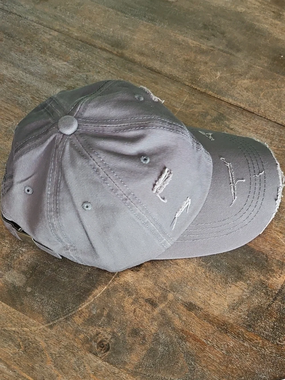 NWT Gray Denim Distressed Baseball Cap